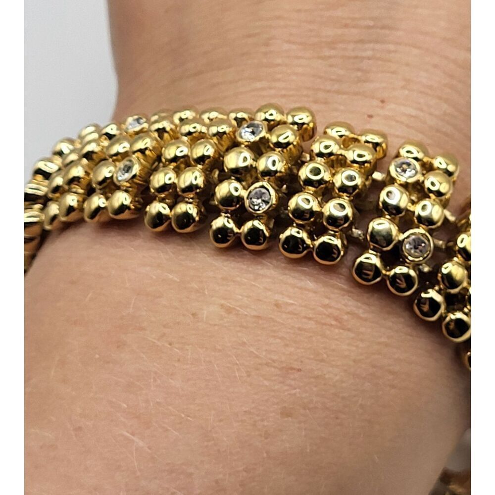 Rare Chunky Estrucan Revival 18ct gold plated "beaded" link bracelet 8in L